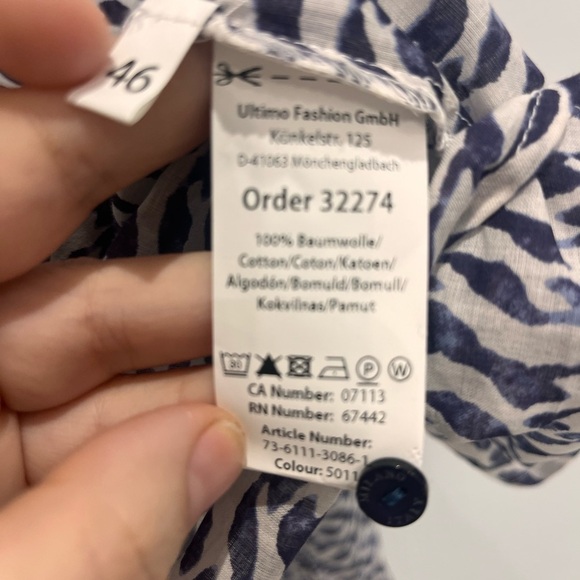 MILANO Italian oversize long sleeve flowy white and bleu size 46 - Picture 2 of 9